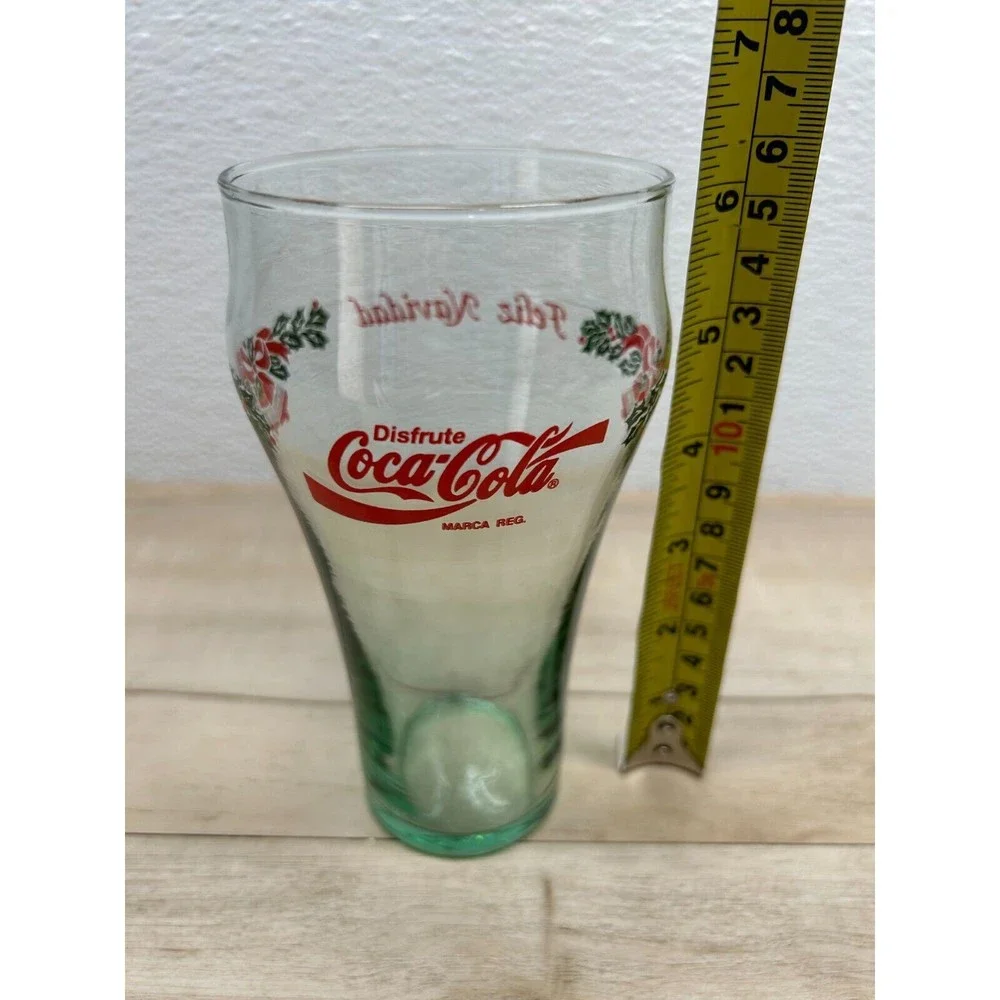 Vintage Coca Cola Clear Green Soda Glass Feliz Navidad Christmas Holiday Bells